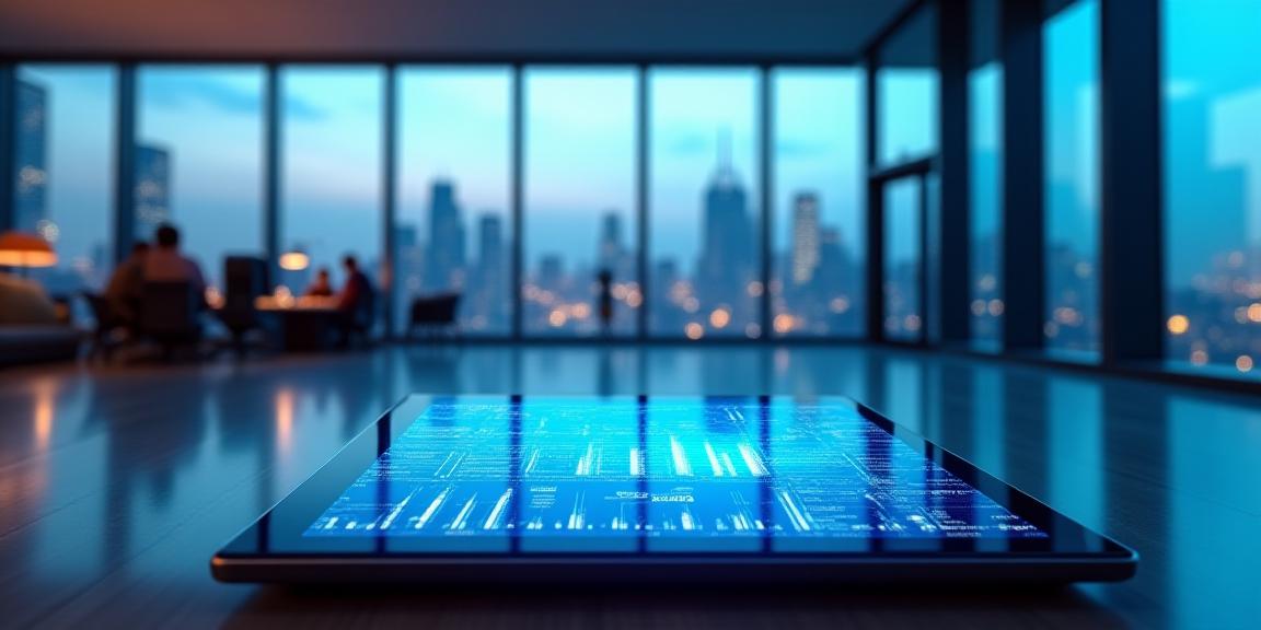 Sophisticated digital dashboard and data visualization in a high-end office