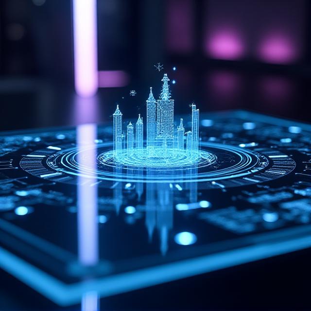 Futuristic holographic interface controlling orbital satellites